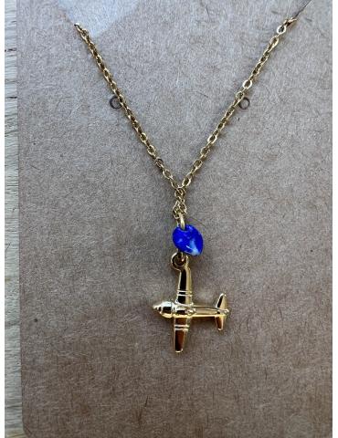 COLLIER + PENDENTIF AVION DOREE + PIERRE SEMI-PRECIEUSE COLLIER + PENDENTIF AVION DOREE + PIERRE SEMI-PRECIEUSE