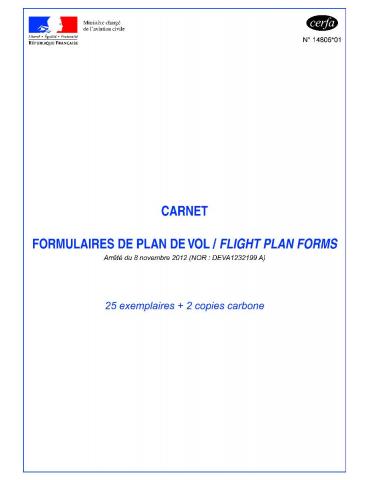 CARNET DE 25 FORMULAIRES DE PLAN DE VOL