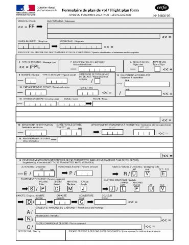 CARNET DE 25 FORMULAIRES DE PLAN DE VOL