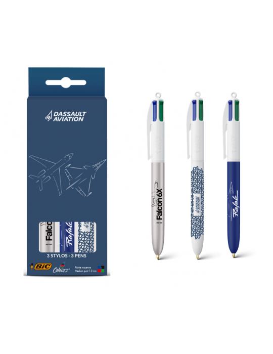 COFFRET 3 STYLOS BIC 4 COULEURS DASSAULT AVIATION