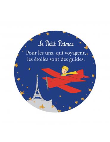 MAGNET LE PETIT PRINCE  AVION PARIS POUR LES UNS QUI VOYAGENT LES ETOILES SONT DES GUIDES Ø5.5 CM 