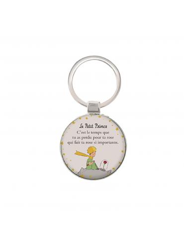 PORTE CLES LE PETIT PRINCE  METAL BLANC - C'EST LE TEMPS QUE TU AS PERDU POUR TA ROSE QUI FAIT TA ROSE SI IMPORTANTE