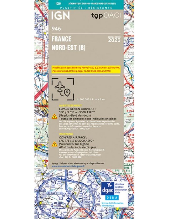 CARTE OACI NORD-EST PLASTIFIEE 946- édition 2025