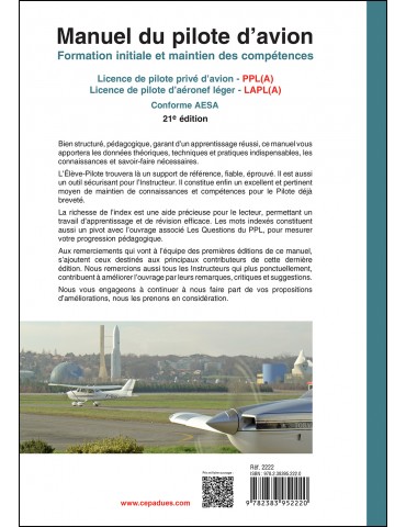 MANUEL DU PILOTE D'AVION PPL / LAPL CEPADUES 21 ème edition