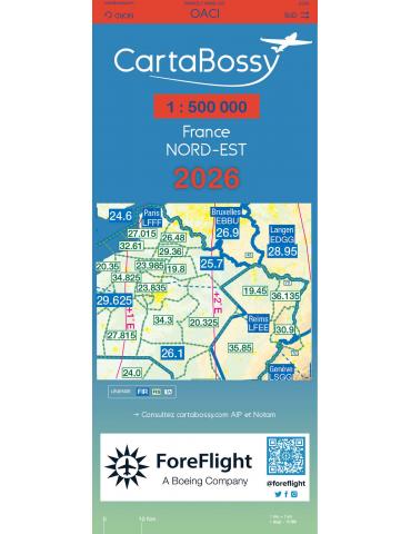 CARTE AERONAUTIQUE CARTABOSSY NORD EST 2026 PLASTIFIEE 1/500.000